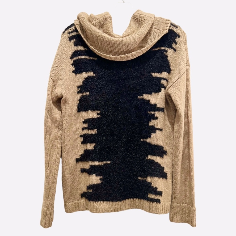 Kensie Cowl Funnel Neck Ink Blot Tan and Black Sweater Sz M